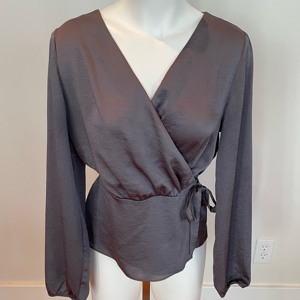 Express Charcoal Wrap Blouse
